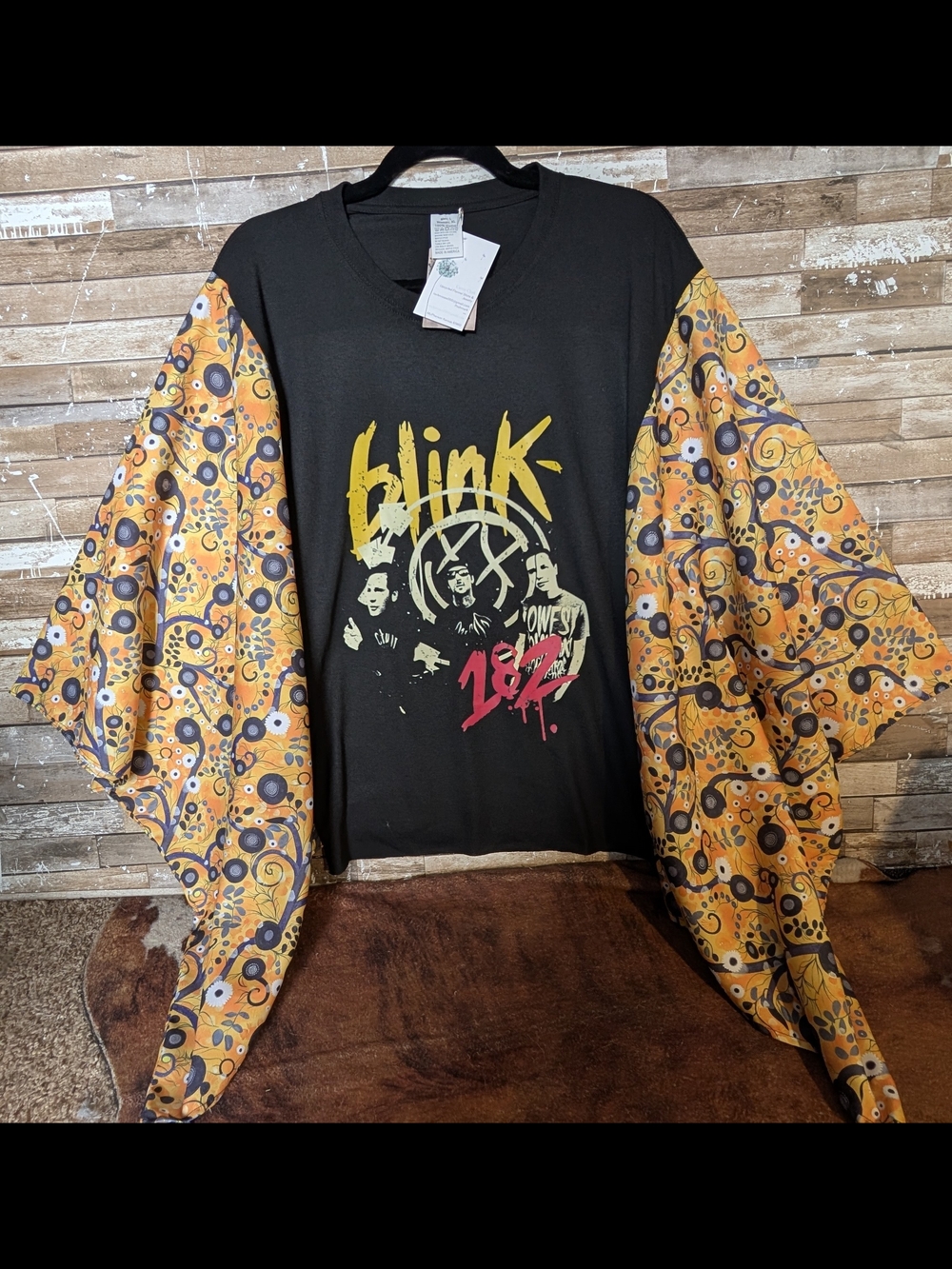 Blink 182 Graphic Tee W Boho Bat Winged Sleeves Poncho Style Top